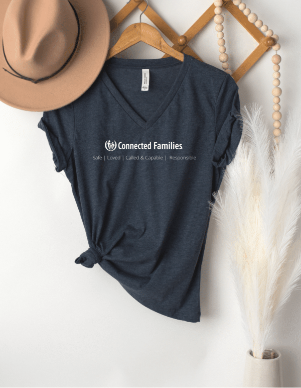 6405CVC Bella + Canvas Ladies' Relaxed Heather CVC Jersey V-Neck T-Shirt Connected Families 4 Messages V-Neck T-Shirt (Heather Navy)